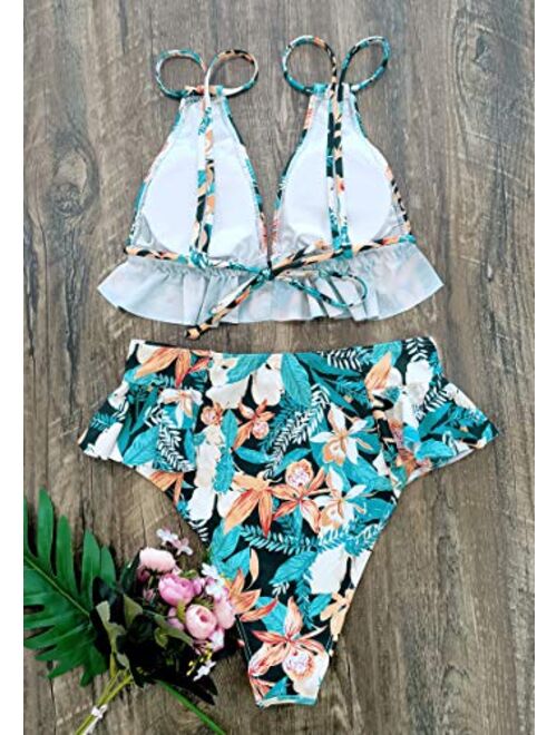 Telaura High Waisted Ruffle Bikini Set Women Swimsuit Bathing Suit…
