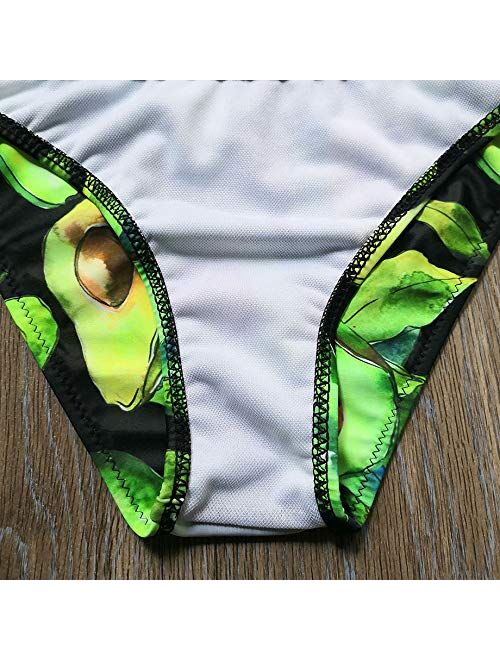 YIXING 5-14 Years Girl Swimsuit Kids Tropical Avocado Print Teenage Girl Bikini Set Halter Top Girls Bathing Suits Children's Swimwear (Color : Green, Size : 7 8)