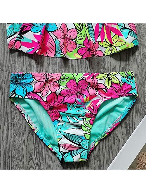 Girl Swimsuit Kids Flounce Two Piece Children's Swimwear 5-18 Years Teenage Girl Bikini Set Girls Bathing Suit Beachwear (Color : Multi, Size : M(7 8))