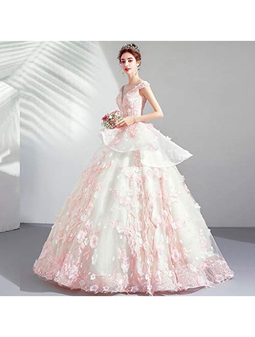 Women's Lace Wedding Dress Formal Party Bride Tulle Dress Bridal Cherry Blossoms Ball Gown Puffball Skirt full dress