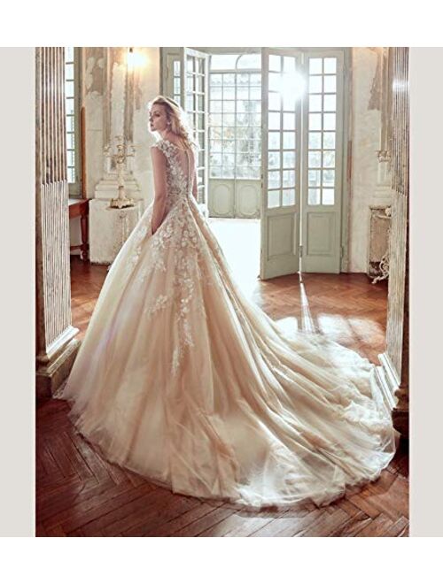 Kelaixiang Bridal Applique Lace Ball Gown Wedding Dress Sleeveless Prom Evening Dresses