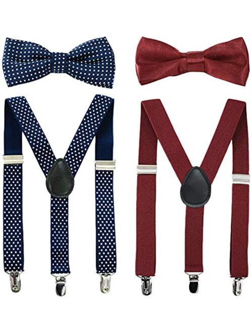 Kids Bow Tie and Suspenders Toddler Suspenders with Bow Ties Set Adjustable Elastic Y-Back Strong Clips 2 or 3 Packs