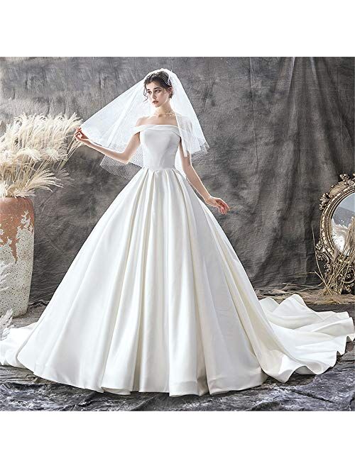 YADSHENG Wedding Dress Women's Wedding Dress for Bride Lace Applique Evening Floor Length Long Ball Gowns Dresses (Color : White, Size : XX-Large)
