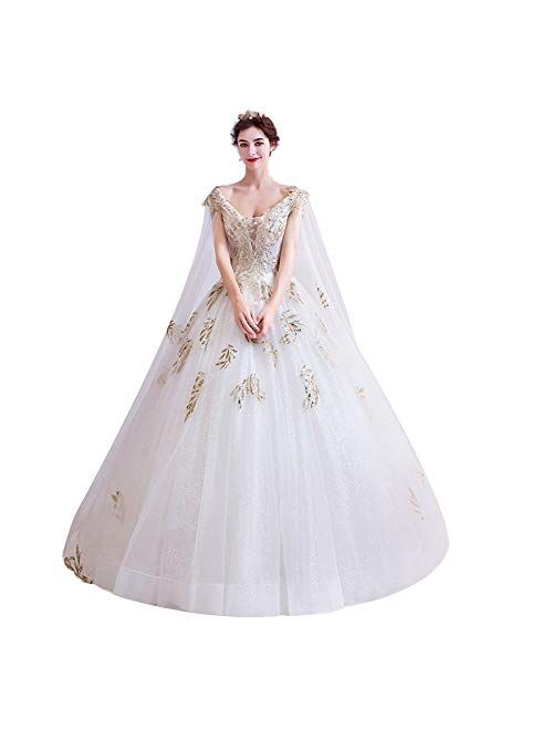 zjyfyfyf Women's Wedding Dress Classic Wedding Dress Women's Elegant Ball Dress Formal Party Bride Long Gowns Bridal Prom Gown (Color : White, Size : XX-Large)
