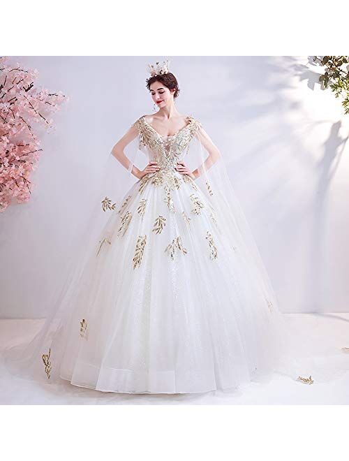 zjyfyfyf Women's Wedding Dress Classic Wedding Dress Women's Elegant Ball Dress Formal Party Bride Long Gowns Bridal Prom Gown (Color : White, Size : XX-Large)