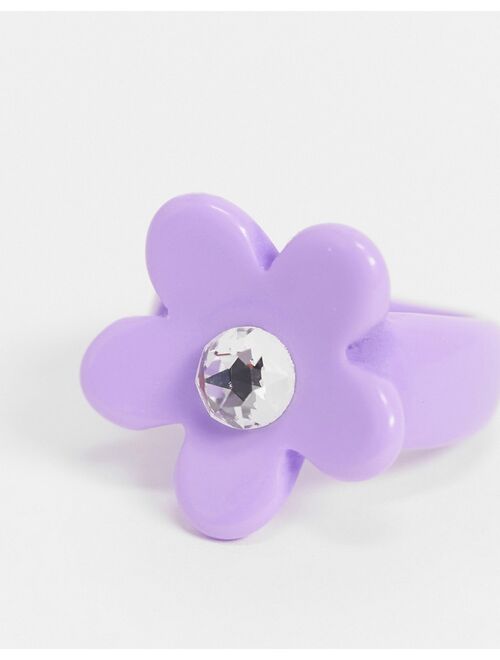 ASOS DESIGN ring with purple flower in plastic