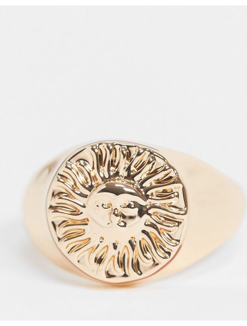 ASOS DESIGN Curve ring with sun in gold tone