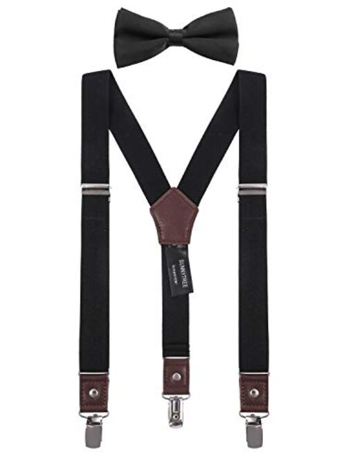 SUNNYTREE Kids Suspenders Bow Tie Set Y Back Adjustable Elastic