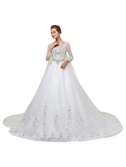 Lazacos Women's Long Sleeves Crystal Sequins Appliques Ball Gown Wedding Dress
