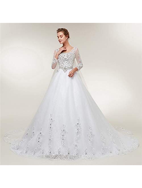 Lazacos Women's Long Sleeves Crystal Sequins Appliques Ball Gown Wedding Dress