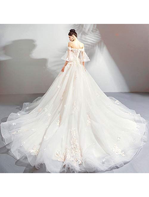 zjyfyfyf Women's Wedding Dress Classic Wedding Dress Women's Elegant Ball Dress Formal Party Bride Prom Gown (Color : White, Size : XX-Large)