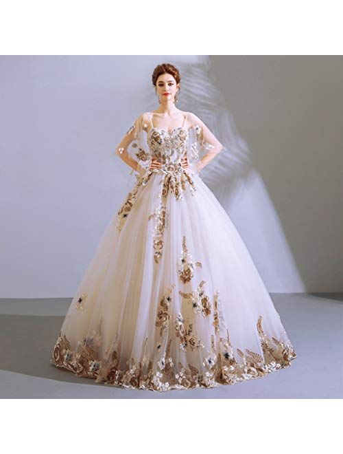 Womens Formal Wedding Dress Bridal Floral Embroidery Prom Gowns Elegant Bride Lace Dresses A-line Skirt full dress