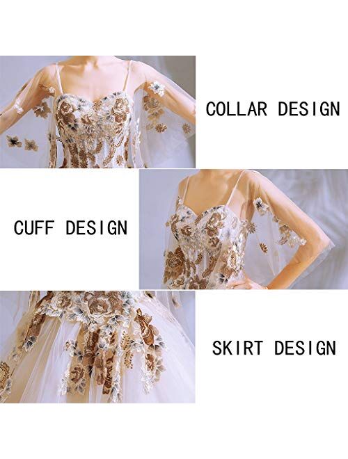 Womens Formal Wedding Dress Bridal Floral Embroidery Prom Gowns Elegant Bride Lace Dresses A-line Skirt full dress