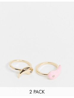 pack of 2 rings in black enamel yinyang design in gold tone