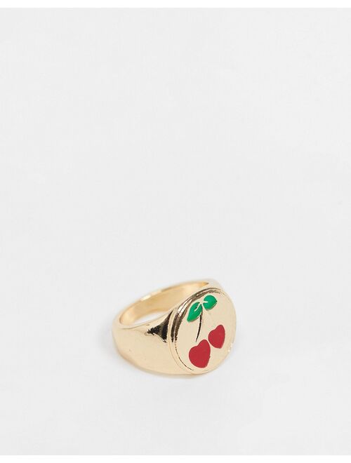 ASOS DESIGN ring in cherry sovereign design in gold tone