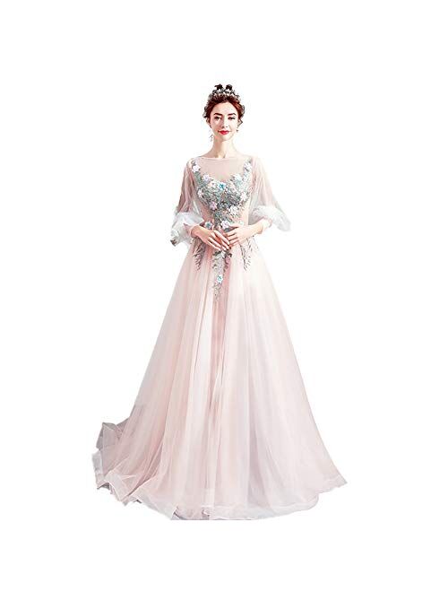 zjyfyfyf Women's Lace Wedding Dress Formal Party Bride Tulle Dress Bridal Cherry Blossoms Ball Gown Skirt (Color : Pink, Size : XX-Large)