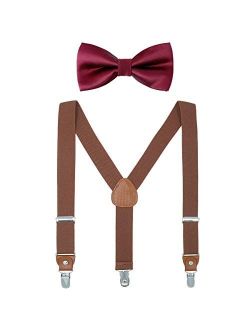 Child Kids Suspender Bowtie Sets - Y Shape Adjustable Suspender with Silk Bowties Gift Idea for Boys and Girls by WELROG