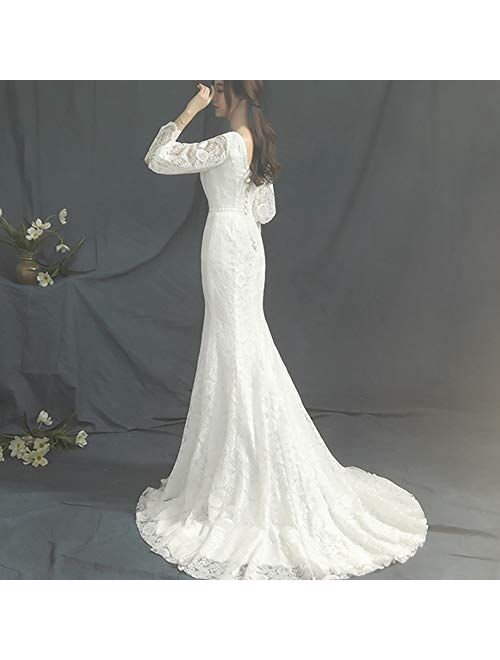 zjyfyfyf Bridal Lace Wedding Dresses Women's Gown Ball Prom Backless Dress (Color : White, Size : Large)