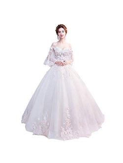 zjyfyfyf Women 's Wedding Dress Ball Gown Off Shoulder Wedding Gowns Evening Dresses (Color : White, Size : Medium)