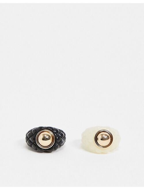 ASOS DESIGN pack of 2 rings in studded plastic resin in black and white