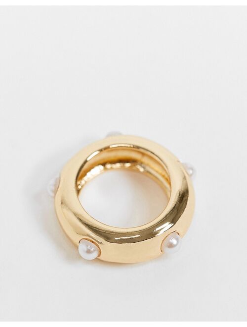 ASOS DESIGN ring with pearl detail in gold tone