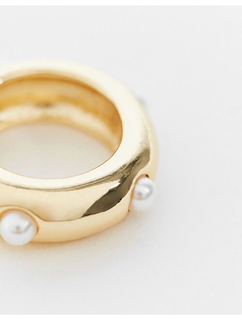ASOS DESIGN ring with pearl detail in gold tone