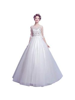 zjyfyfyf Women's Wedding Dress Backless Formal Long Evening Party Dress Prom Ball Gown Bridal Dress (Color : White, Size : Large)