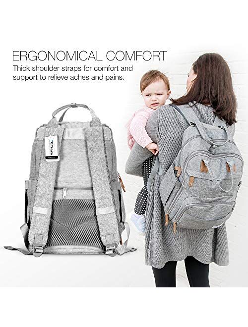 TETHYS Diaper Bag Backpack [Multifunction Waterproof Travel Back Pack] Maternity Baby Nappy Changing Bag Ideal for Mom and Dad, Large Capacity and Stylish Organizer for B
