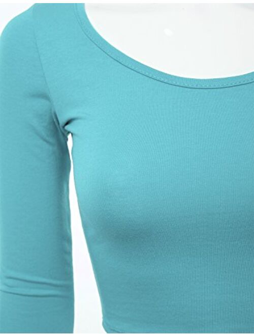 SSOULM Women's 3/4 Sleeve Scoop Neck Cotton Slim Fit Crop Top (S-1XL)