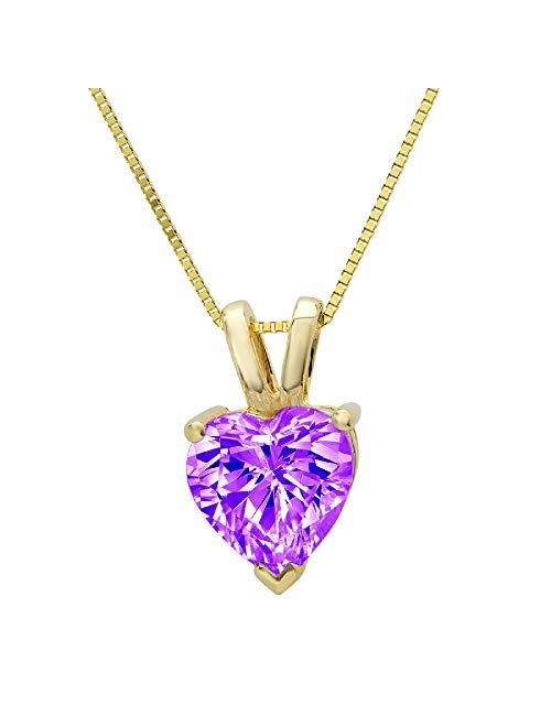 0.45 ct Brilliant Heart Cut Natural Purple Amethyst Ideal VVS1 Solitaire Pendant Necklace With 16" Gold Chain box Solid Real 14k Yellow Gold