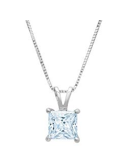 2.05 ct Brilliant Princess Cut Natural Sky blue Topaz VVS1 D Solitaire Pendant Necklace With 16" Gold Chain box Birthstone Solid Real 14k White Gold, Clara Pucci