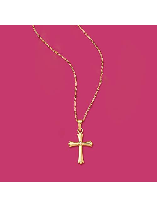 Ross-Simons Child's 14kt Yellow Gold Cross Pendant Necklace With Diamond Accent. 15 inches