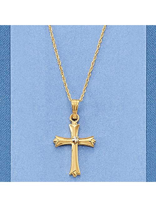 Ross-Simons Child's 14kt Yellow Gold Cross Pendant Necklace With Diamond Accent. 15 inches