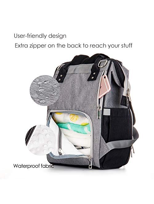 Diaper Bag Backpack Nappy Bag Upsimples Baby Bags for Mom and Dad Maternity Diaper Bag with USB Charging Port Stroller Straps Thermal Pockets,Water Resistant, Pink Grey