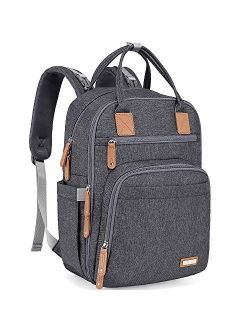 Diaper Bag Backpack, iniuniu Large Unisex Baby Bags Multifunction Travel Backpack for Mom and Dad with Changing Pad and Stroller Straps, Gray