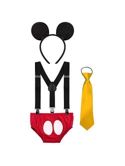 Cake Smash Outfit Baby Boys Toddler First Birthday Adjustable Y Back Clip Suspenders Bloomers Necktie Bowtie set