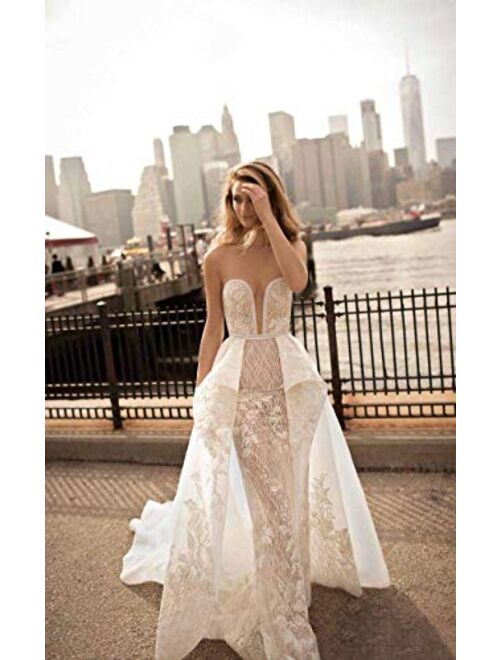 Fenghauvip Sweetheart Wedding Dress Appliques Sash Bridal Gowns with Sweep Train