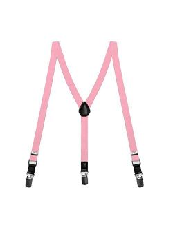 TieMart Boys' Pink Skinny Suspenders