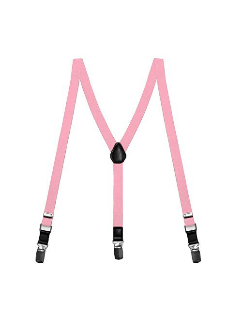 TieMart Boys' Pink Skinny Suspenders