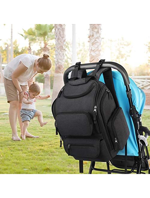 Diaper Bag Backpack, Large Storage Diaper Bag with Portable Changing Pad, Travel Water Resistant Baby Diaper Backpack for Men Women with Insulated Pockets, Stroller Strap