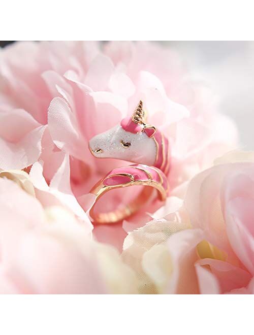 Unicorn Girls Adjustable Rings for Kids, 18K Gold Plated Hand Painted Toddler Jewelry, Cute Girl Ring for Children Pretend Party , with Gift Box