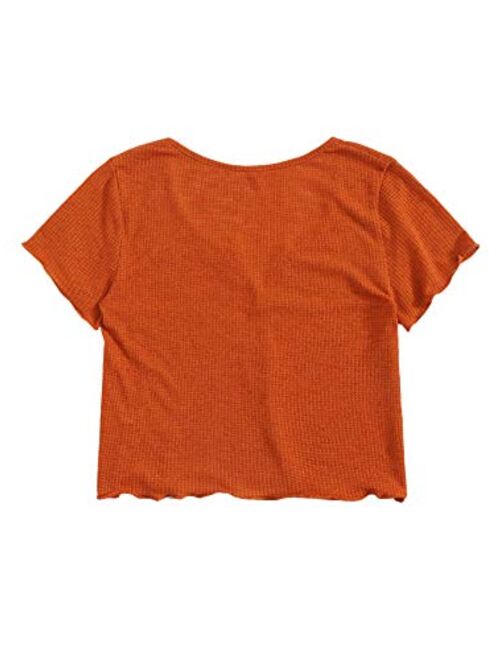 SweatyRocks Women's Solid V Neck Short Sleeve Knit Crop Top Tee Shirts