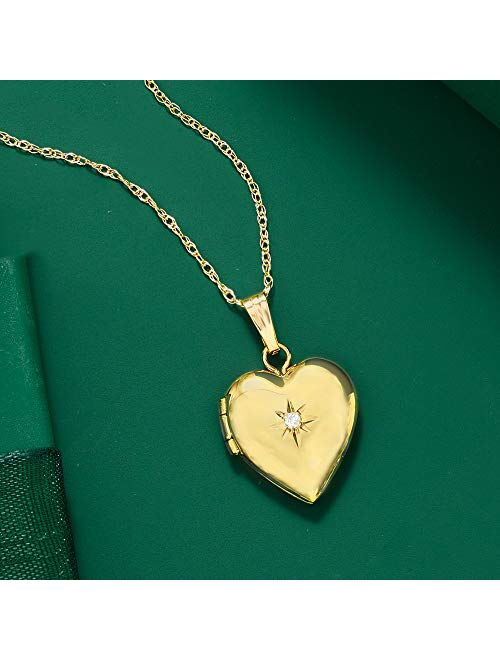 Ross-Simons Child's 14kt Yellow Gold Small Heart Locket Necklace With Diamond Accent. 15 inches