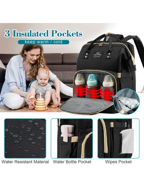 DEBUG Baby Diaper Bag Backpack with Changing Station Diaper Bags for Baby Bags for Boys Diaper Bag with Bassinet Bed Mat Pad Girl Men Dad Mom Travel Waterproof Stroller S