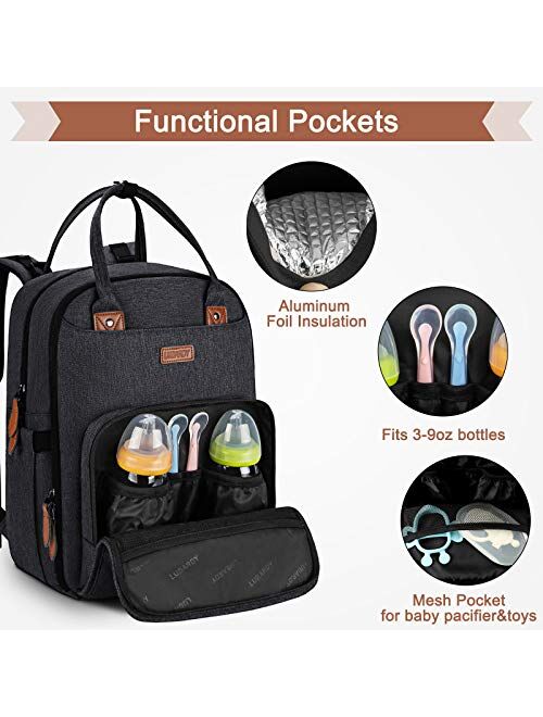 Diaper Backpack Multifunction Baby Nappy Changing Bags Lightweight Maternity Neutral Diaper Bag Backpack for Mom Dad Waterproof Travel Backpack with Straps Black