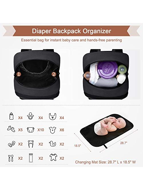 Diaper Backpack Multifunction Baby Nappy Changing Bags Lightweight Maternity Neutral Diaper Bag Backpack for Mom Dad Waterproof Travel Backpack with Straps Black