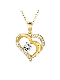 14K Solid Gold Heart Necklace for Women, Real Gold Double Love Hearts Pendant Necklace Delicate Love Jewelry Gifts for Mom, Wife, Girls, 16-18 inch