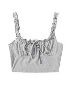 Women's Frill Trim Strap Tie Knot Ruched Front Bustier Crop Top