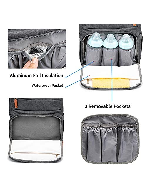 Diaper Bag Backpack, Rabjen Transformable Baby Bag, Spacious Enough for Twins' Stuff, Multifunction Maternity Travel Expandable Back Pack for Men and Women