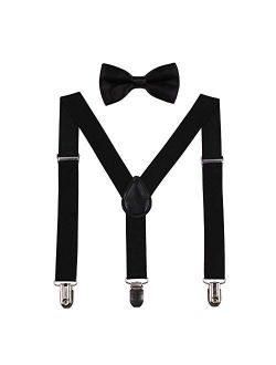 GUCHOL Child Kids Suspenders Bow Tie for Boys and Girls Adjustable Elastic Classic Accessory Sets Age 1 to 13 Year